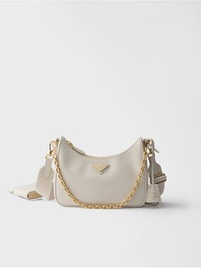 Prada Cream Saffiano Shoulder Bag with Gold Chain